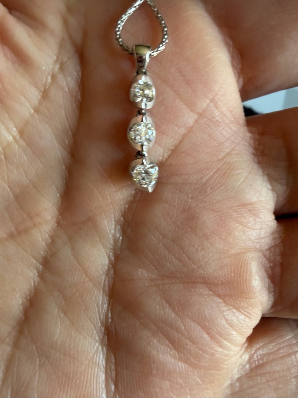 Canadian Diamond Pendant Three-Stone 14k White Gold - Picture 4 of 10